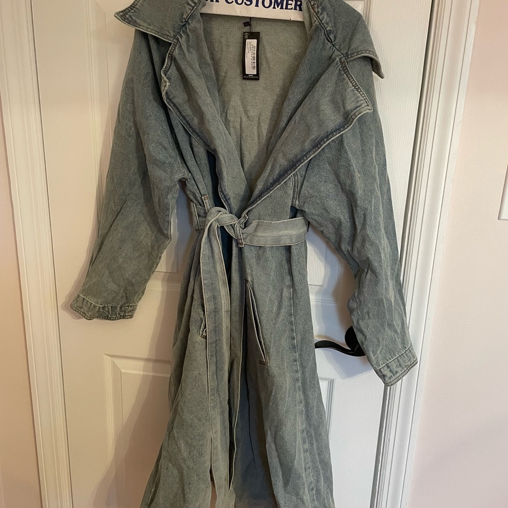 PrettyLittleThing Blue Trench Coat with Wrap Design